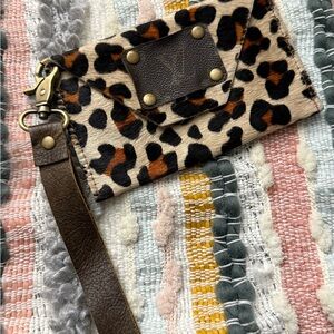 Recycled genuine leather Wristlet with Strap